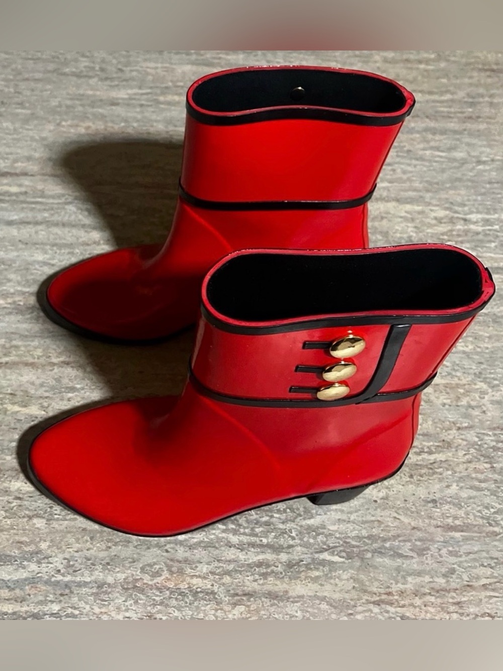 Kate Spade ♠️ Red Women's Ankle Rain Boots with Gold and Black Accents